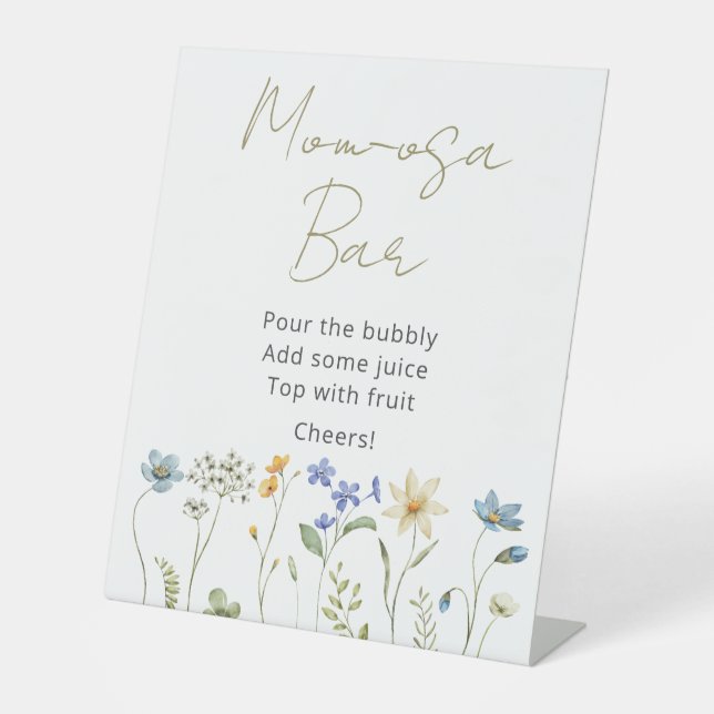 Wildflower Floral Neutral Momosa Bar Pedestal Sign (Front)