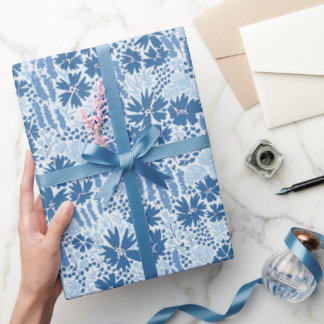 Wildflower Floral Pattern in Blue Wrapping Paper