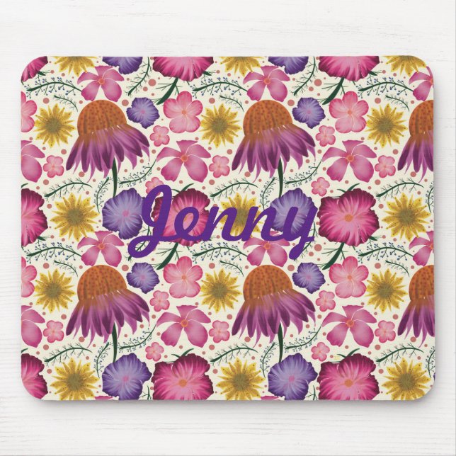 Wildflower Floral Pattern Personalised Mouse Pad (Front)