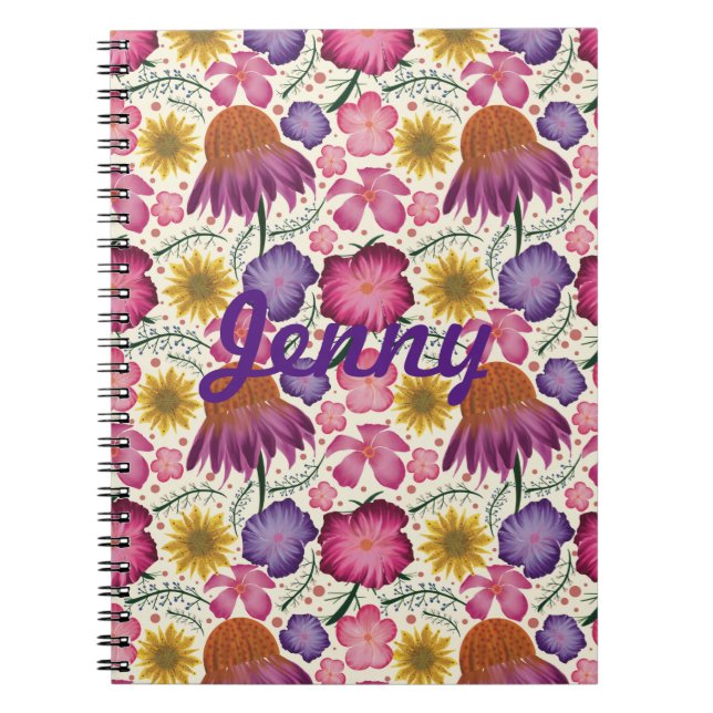 Wildflower Floral Pattern Personalised   Notebook (Front)