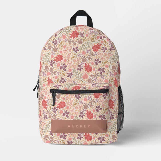 Wildflower Floral Pattern Pink & Purple Printed Backpack (Front)