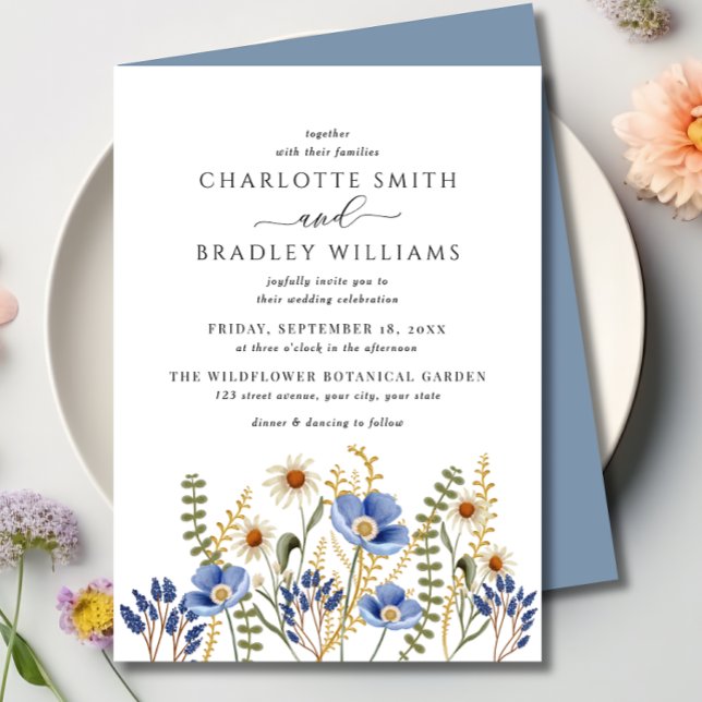 Wildflower Floral Periwinkle Wedding  Invitation (Creator Uploaded)