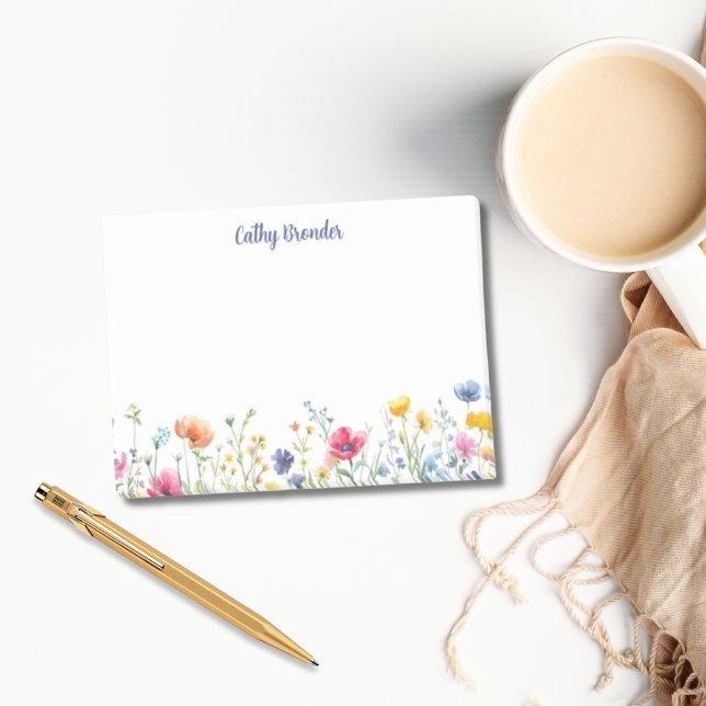 Wildflower Floral Personalised Name Stationery Post-it Notes (Wildflower Floral Personalized Name Stationery Post-it Notes )