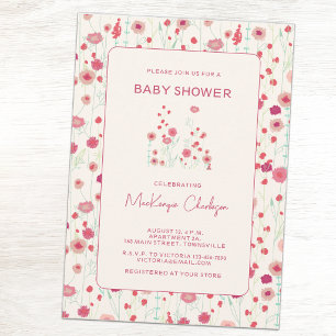 Wildflower Floral Pink and Cream Baby Shower Invitation