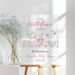 Wildflower Floral Pink Bow Baby Shower Welcome Acrylic Sign