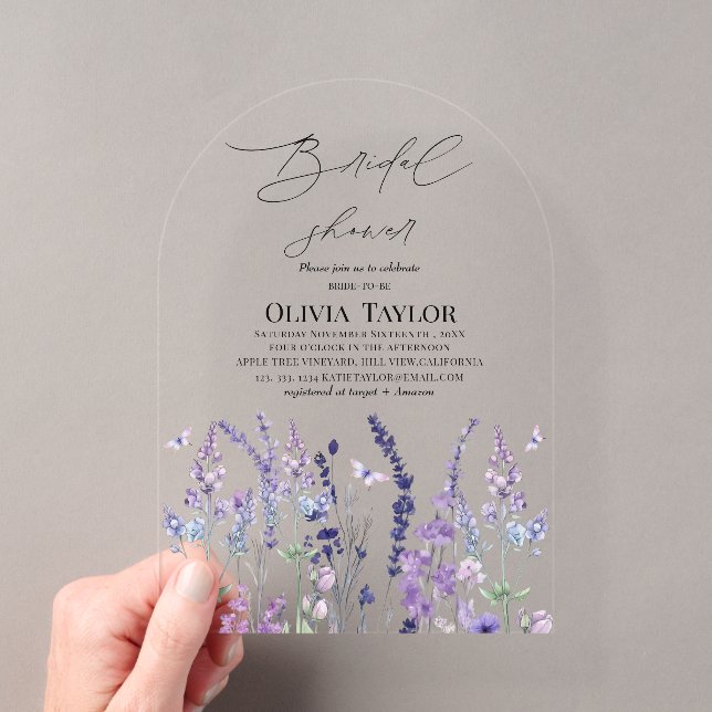  Wildflower Floral Rustic Bridal Shower Acrylic Invitations (Insitu (Handheld))