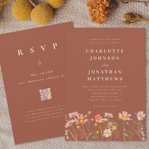 Wildflower Floral Terracotta Beige Fall Wedding Invitation