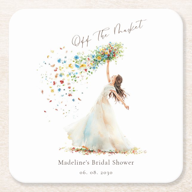Wildflower Floral Toss Bride Party Square Paper Coaster (Front)