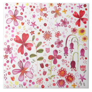 Wildflower Floral Watercolor Garden Tile