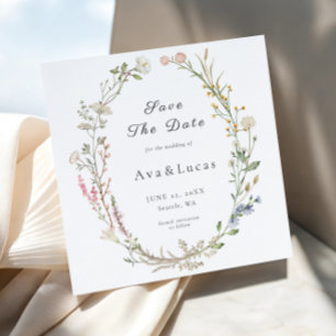 Wildflower Floral Wedding Greenery Save the Dates