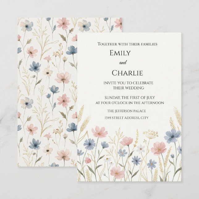 Wildflower Floral Wedding Invitation  (Front/Back)