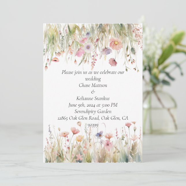 Wildflower Floral Wedding Invitation (Standing Front)