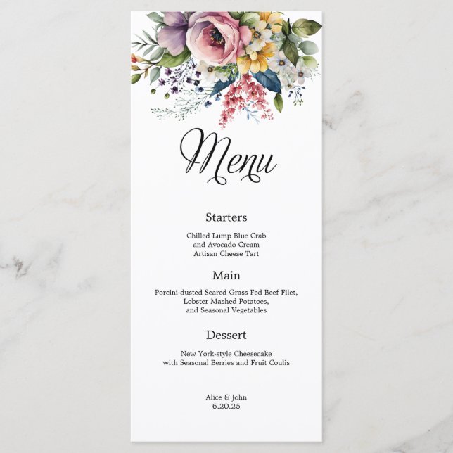 Wildflower Floral Wedding Menu (Front)