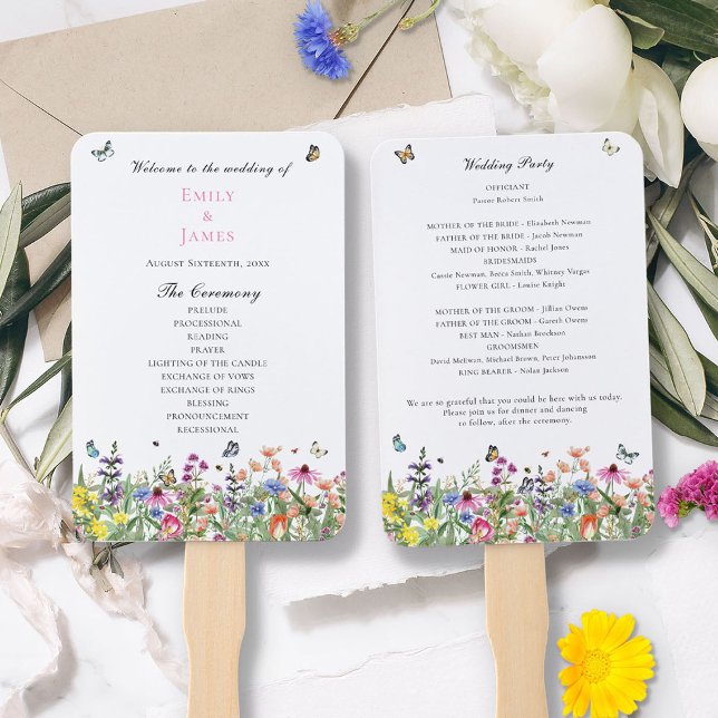 Wildflower Floral Wedding Program Hand Fan (Creator Uploaded)