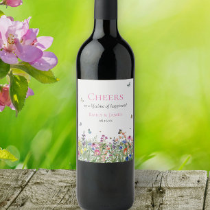 Wildflower Floral Wedding Wine Label