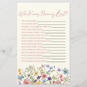 Wildflower Floral Who Knows Mommy Baby Shower Game