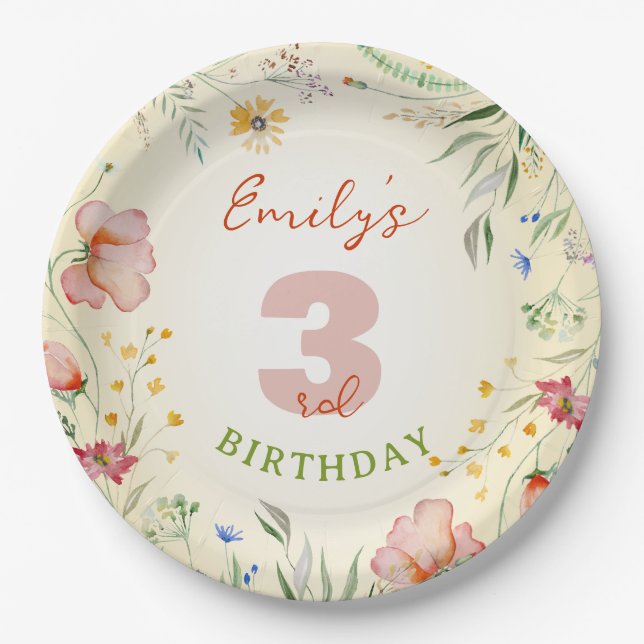 Wildflower Floral Wild Flowers Girl Birthday Part Paper Plate (Front)