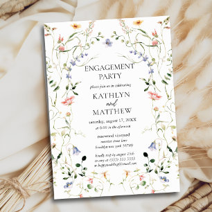 Wildflower Floral Wreath Garden Engagement Party Invitation