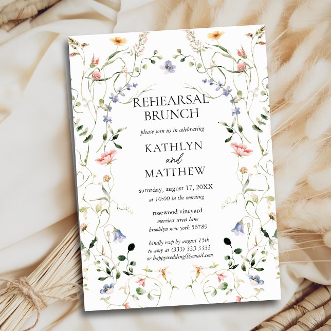 Wildflower Floral Wreath Garden Rehearsal Brunch Invitation (Creator Uploaded)