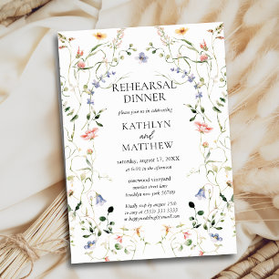Wildflower Floral Wreath Garden Rehearsal Dinner Invitation