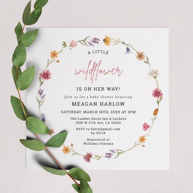 Wildflower Floral Wreath Girl Baby Shower Invitation (Creator Uploaded)