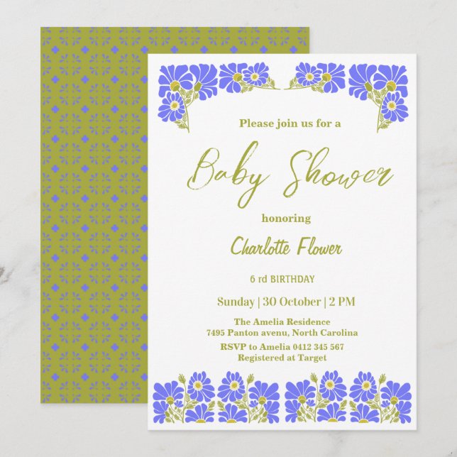 Wildflower Flower Baby Shower Girl Party Invitation (Front/Back)
