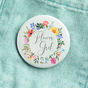 Wildflower Flower Girl Script Wedding  3 Cm Round Badge