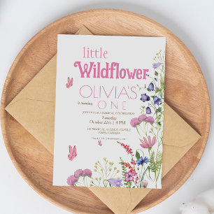 Wildflower Flowers Pink 1st Birthday Party Invitation