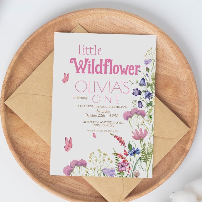 Wildflower Flowers Pink 1st Birthday Party Invitation (Creator Uploaded)