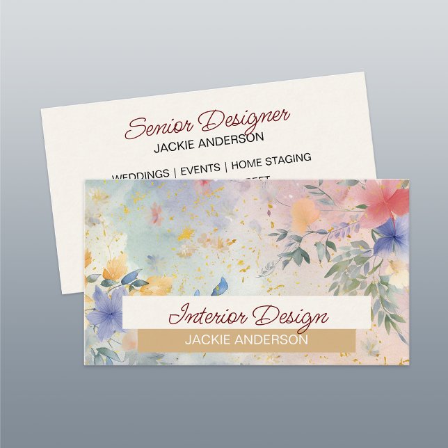 Wildflower Foliage Blue Burgundy Watercolor Business Card (Creator Uploaded)