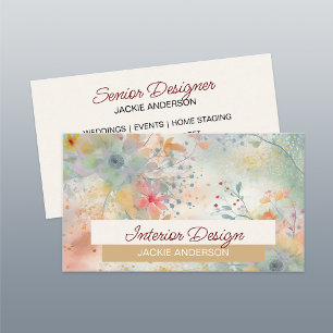 Wildflower Foliage Green Floral Watercolor Business Card