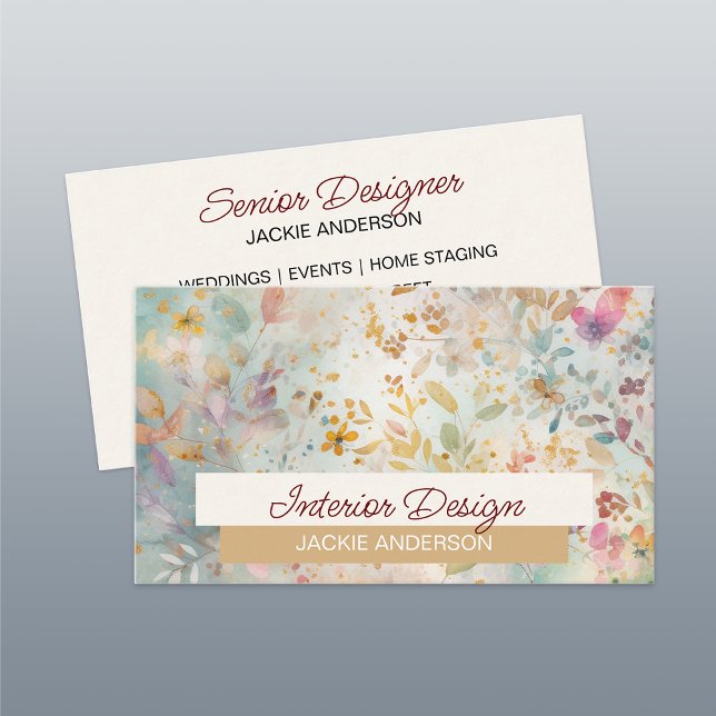 Wildflower Foliage Purple Amber Watercolor Business Card (Creator Uploaded)