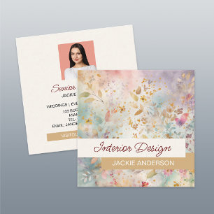 Wildflower Foliage Purple Amber Watercolor Square Business Card