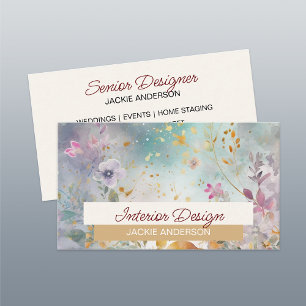 Wildflower Foliage White Purple Watercolor Business Card