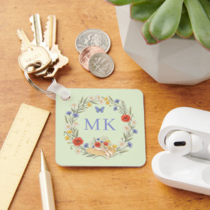 Wildflower Frame Butterfly Monogram Sage Key Ring