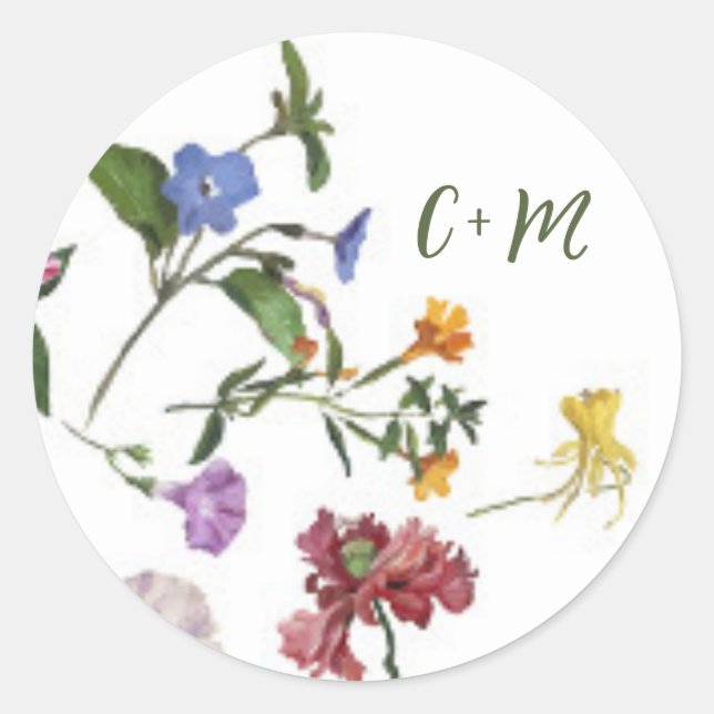 Wildflower Frame Rustic Boho Wedding Classic Round Sticker (Front)