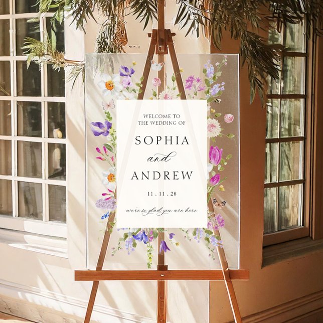 Wildflower Frame Wedding Welcome  Acrylic Sign (Creator Uploaded)