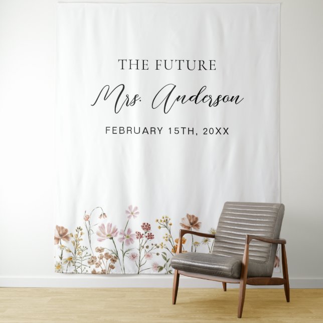 Wildflower Future Mrs. Photo Booth Backdrop Tapestry (In Situ)