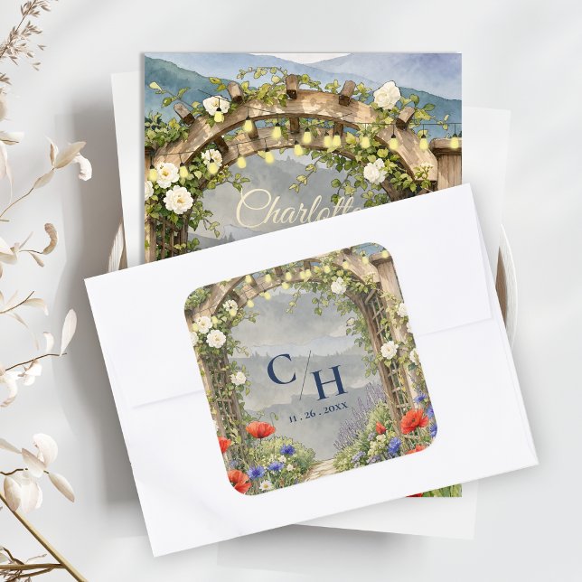 Wildflower Garden Arbor Rustic Wedding Envelope Square Sticker (Wildflower Garden Arbor Rustic Wedding Envelope Seal Square Sticker)