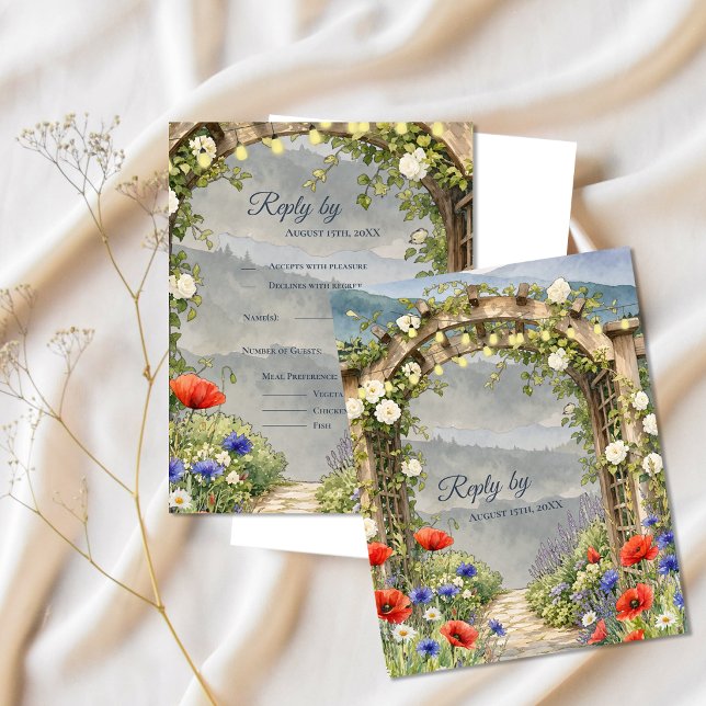 Wildflower Garden Arbor Rustic Wedding Reply By RSVP Card (Wildflower Garden Arbor Wedding RSVP Card | Rustic Floral Response Card)
