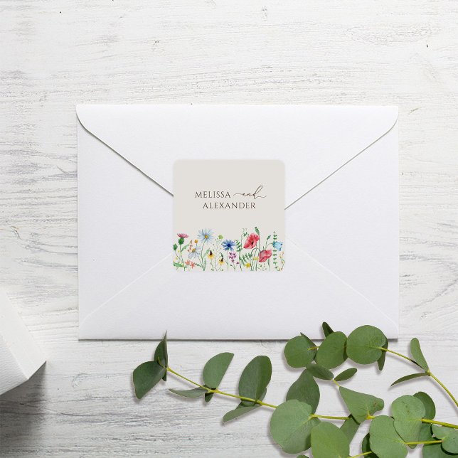 Wildflower Garden Beige Wedding Envelope Seals (Creator Uploaded)