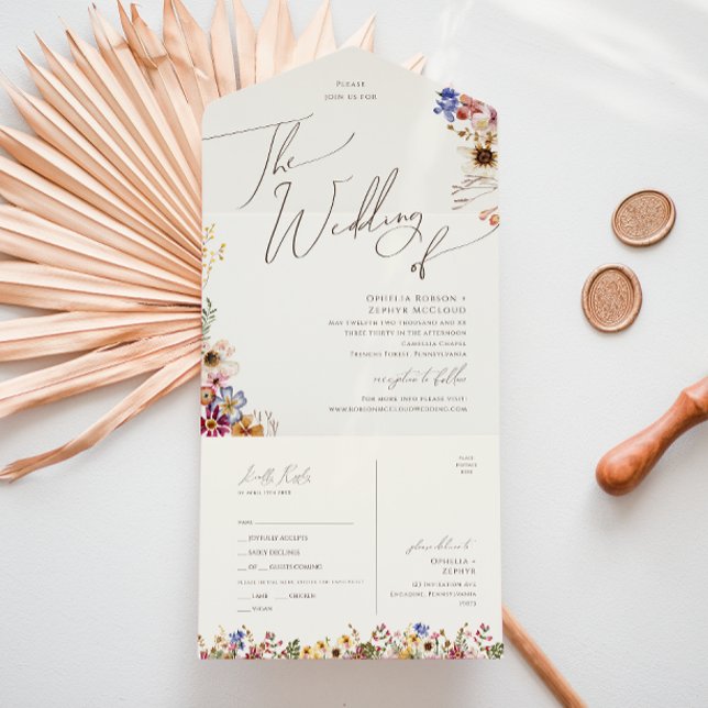 Wildflower Garden | Beige Wedding Of Seal and Send All In One Invitation (Creator Uploaded)