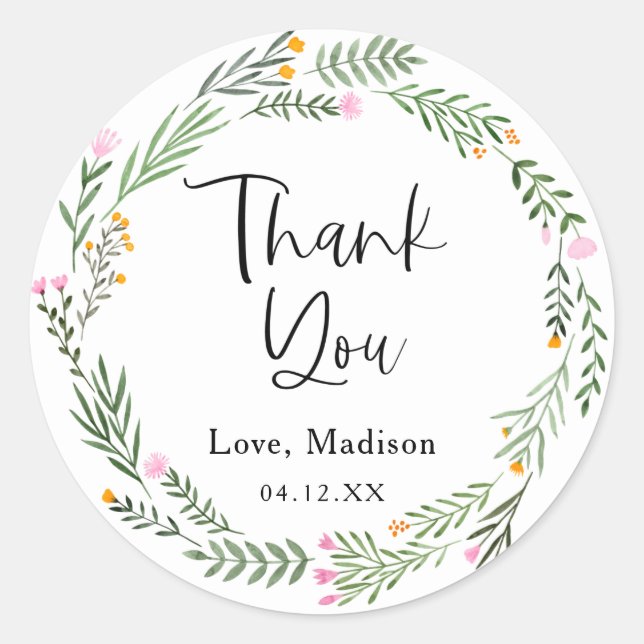 Wildflower Garden Birthday Party Thank You Sticker (Front)