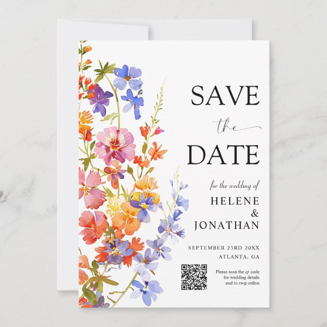 Wildflower Garden Boho Floral Elegant Wedding Save The Date (Front)