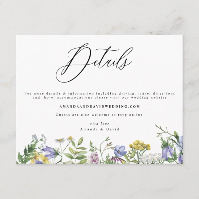 Wildflower Garden Boho Wedding Details Card (Front)