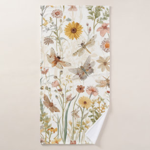 Wildflower Garden Botanical Butterflies Floral Bath Towel