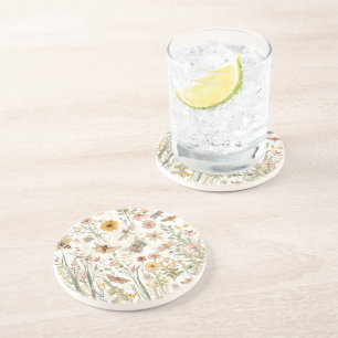 Wildflower Garden Botanical Butterflies Floral Coaster