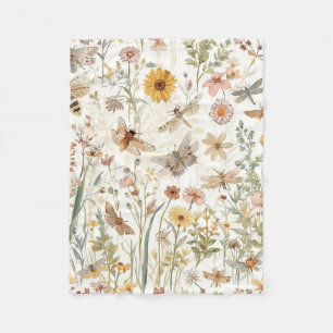 Wildflower Garden Botanical Butterflies Floral Fleece Blanket