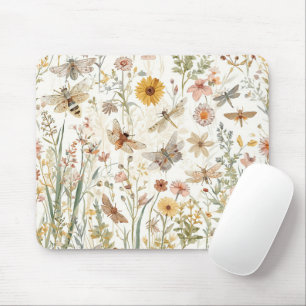 Wildflower Garden Botanical Butterflies Floral Mouse Pad