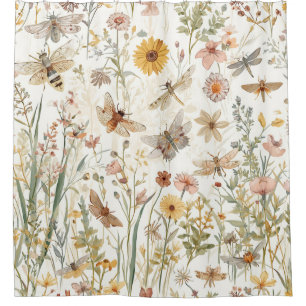Wildflower Garden Botanical Butterflies Floral Shower Curtain